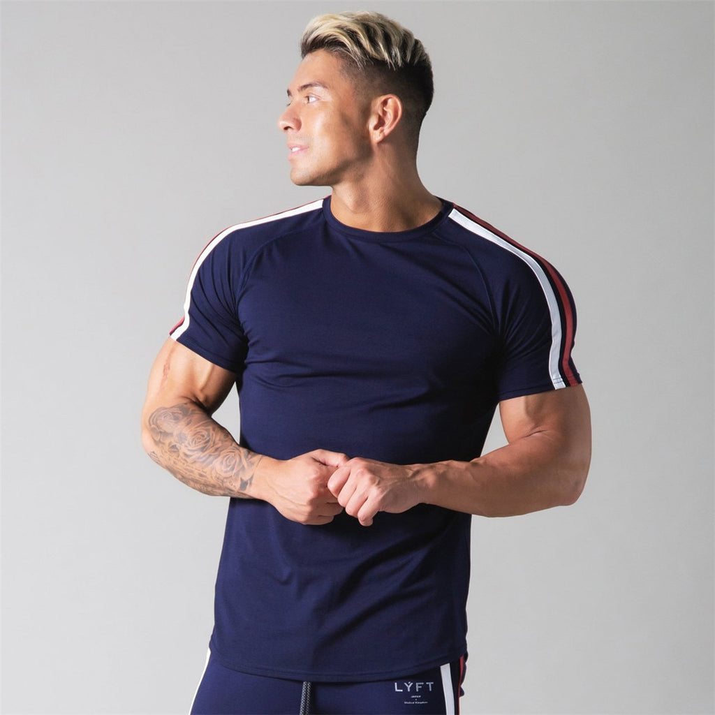 Gym Fitness Shirt Men Running Sport Skinny T-shirt Short sleeve Cotton Tee Top Summer Male Bodybuilding Training Workout Apparel