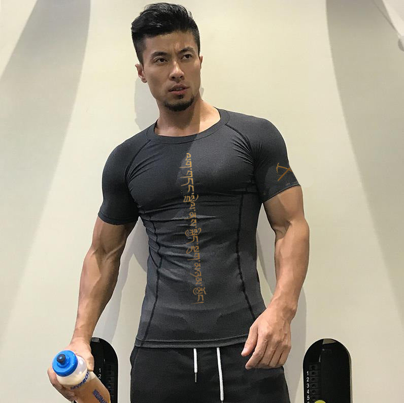 Athletic Compression Short Sleeve T-Shirt Moisture-Wicking Fitness Top Men's Workout Clothing Muscle Training Gym Wear